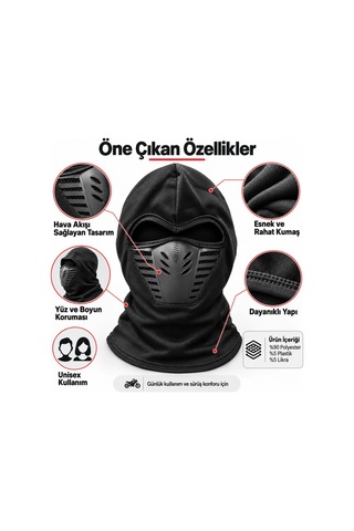 Trendexa Siyah Balaklava Kar Maskesi Air Flow Hava Kanallı Yüz Maskeli Tam Kafa Boyunluk Motorcu Ve Outdoor Renk: Siyah Beden: Standart Adet: 1 Mac