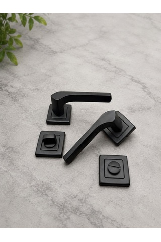 Nero Mat Siyah Kare Rozetli Wc Banyo Kapı Kolu