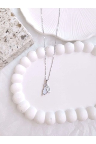 Çelik Silver Yaprak Kadın Kolye Sevgiliye Hediye Gümüş