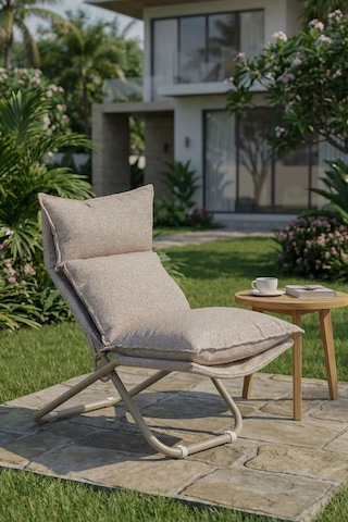 Lumis Garden Prestij Katlanabilir Lounge Koltuğu Çıkarılabilir & Yıkanabilir Kılıf, Modern Metal İskelet Krem