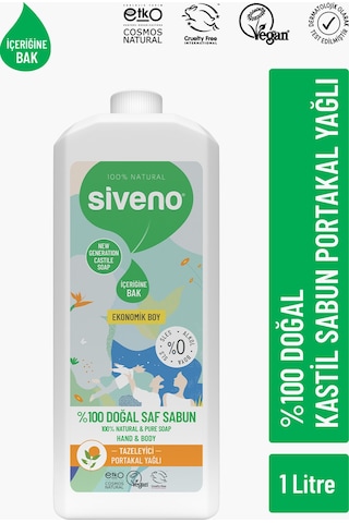 Siveno %100 Doğal Sıvı Kastil Sabun Portakal Yağlı Tazeleyici Nemlendirici Bitkisel Vegan 1 L