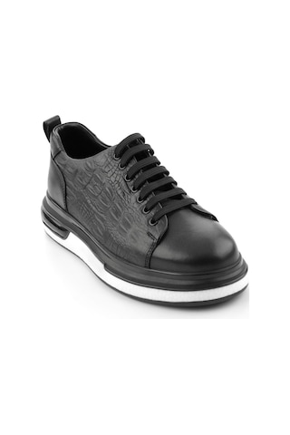 Bambi Siyah Baskılı Hakiki Deri Erkek Sneaker E01811038003 Siyah