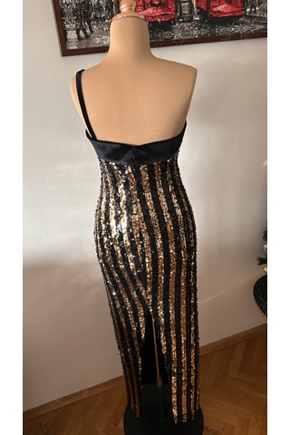 Chica Rosa Fashion Pullu Kloş Kısa Elbise Altın - Siyah