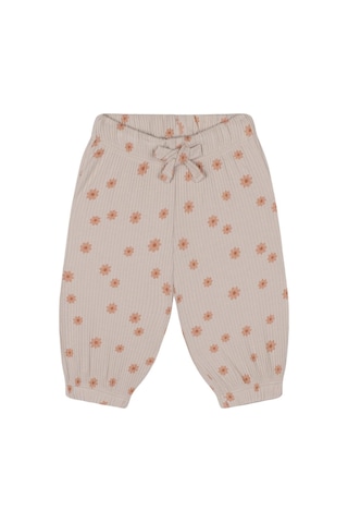 Antebies Bej Kır Çiçekleri Desenli Bambu Kumaş Bel Lastikli Bağcıklı Uzun Kollu Kız Bebek Tshirt Pantolon Set Krem