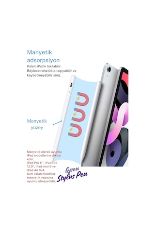 Apple Uyumlu iPad  Stylus Kalem Avuç İçi Reddetme Ve Eğim Hassasiyetli Dokunmatik iPad  Tablet Kalemi Beyaz