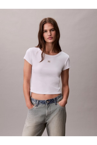 Calvin Klein Jeans Kadın Etiketli Fitilli Kısa Beyaz T-shirt Lv047c200g-yaa Beyaz
