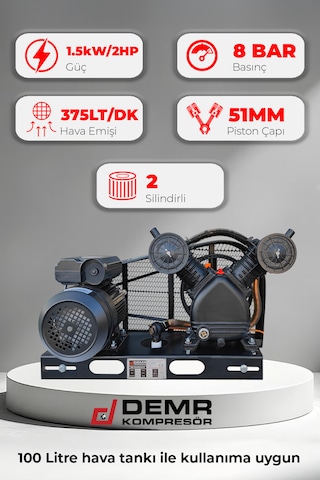 Kompresör Kafası 2 Hp Çift Piston 8 Bar Kafa Grubu Id2051b