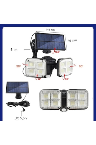 120 Led Solar Lamba 20w Güneş Enerjili Hareket Sensörlü Aydınlatm