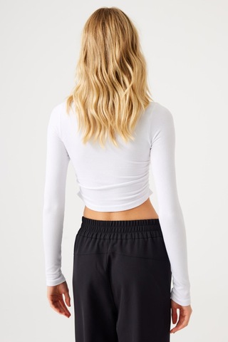 Aura Uzun Kol Büzgülü Tshirt Beyaz Beyaz