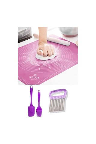 Silikon Hamur Açma Matı, Spatula&fırça, Şekilli Patates Bıçağı Hazırlık Seti Silikon