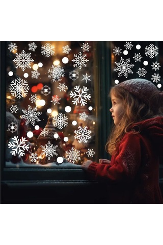 Fosenze 114 Adet 30 Cm Elektriksiz Kar Tanesi Sticker, Pencere Dekorasyonu, Noel Yeni Yıl Winter Thema, Yeniden Kullanılabilir Pvc-u Malzeme Beyaz