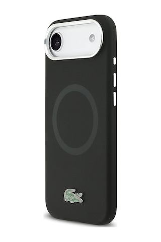 Apple Uyumlu iPhone 17 Air Kılıf Lacoste Lisanslı M-safeli İkonik Logo Metal Kamera Çerçeveli Silikon Kapak Siyah Siyah