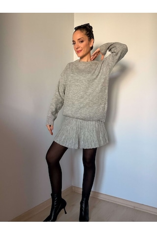 Ali Butik Gri Pileli Etekli Triko Takım Gri