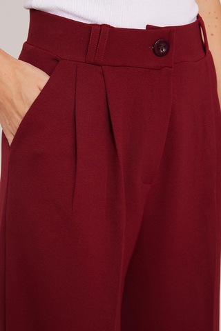 Tudors Kadın Regular Fit Klasik Kesim Yüksel Bel Geniş Paça Bordo Pantolon-39582 Bordo