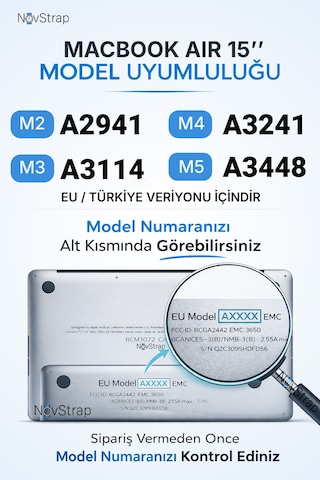 Novstrap Apple Macbook Air 15 İnç A2941 A3114 A3241 A3448 M2 M3 M4 M5 İle Uyumlu Türkçe Q Gri Füme Silikon Klavye Koruyucu Kılıf