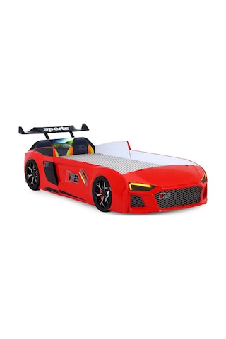 Kırmızı Arabalı Yatak V12 Audi Işıklı Full Plastik