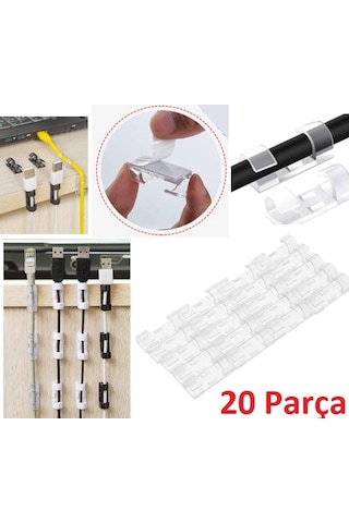 20&amp Apos Li Yapışkanlı Kablo Sabitleyici Şeffaf Klips 5332