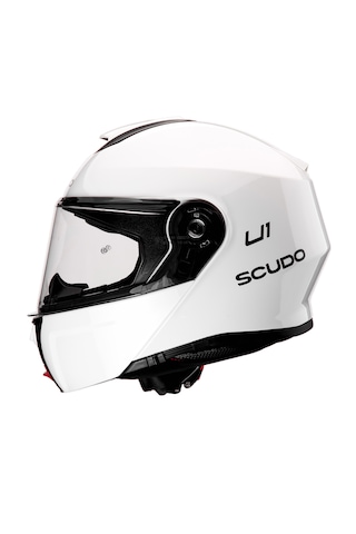 Scudo U1 Ece 22.06 Sertifikalı Modüler Çene Açılır Güneş Vizörlü Motosiklet Kaskı Beyaz