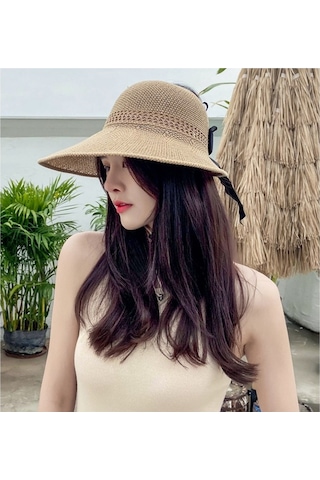 Kişiye Özel Dokuma Şapka Yumuşak Ve Hafif Geniş Kenarlı Yazlık Güneşlik, Doğal Hasır Malzeme İle Rahat Ve Şık Tasarım Gri