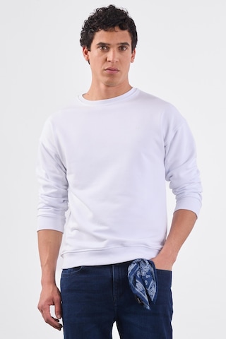 Dufy Beyaz Bisiklet Yaka Regular Fit Erkek Sweatshirt Beyaz
