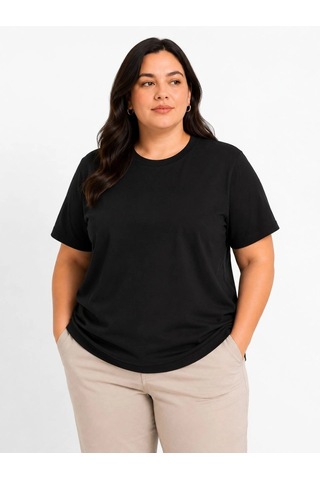 Primemagazam Kadın Battal Big Size Basic Tişört Bisiklet Yaka Rahat Kalıp T-shirt - Siyah Çeşitli