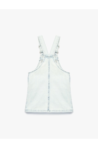 Koton Çiçek Nakış Detaylı Cepli Askılı Denim Jile Elbise Lıght Indıgo 6smg80007ad Açık Mavi