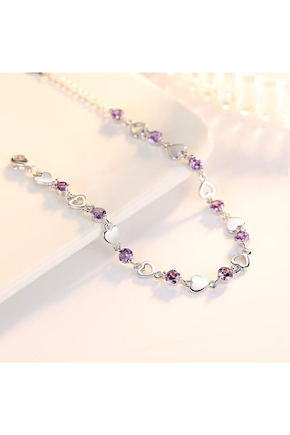 Mor Aşk Şekilli Bileklik Zirkon Kristal Bileklik Mor