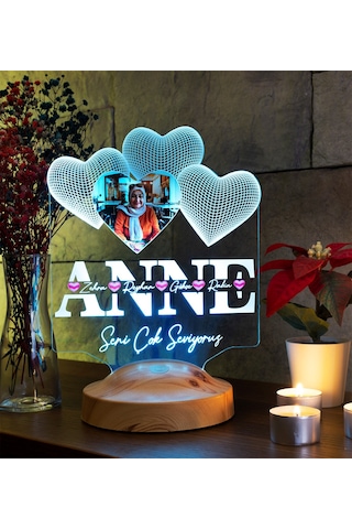 Anneler Günü Hediyesi, Anneye Hediye, Fotoğraflı Hediye, İsim Yazılı Resimli Kişiye Özel 3d Led Foto Lamba