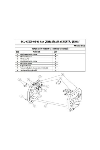 Moto Üçel Honda Nx 500 Uyumlu Topcase Çanta Demiri Entegreli Yan Çanta Demiri