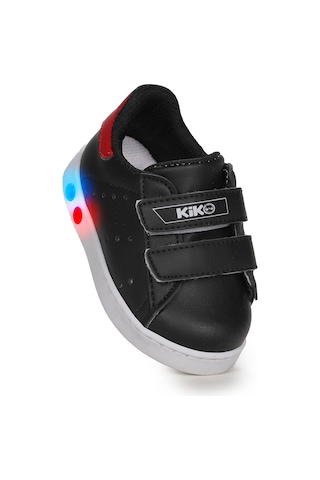 Kiko Kids Royzo Cırtlı Işıklı Kız Çocuk Spor Ayakkabı Siyah - Kırmızı Siyah - Kırmızı