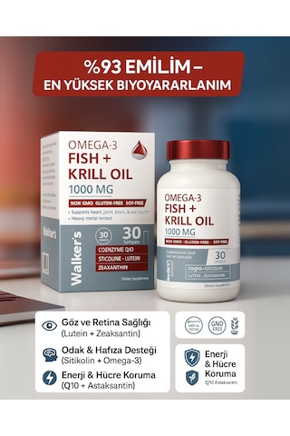 Walker's Vitamins Krill Oil Omega 3 Sitikolin Lutein Q10 İçeren Vitamin