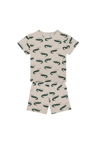 Antebies Organik Gots Sertifikalı Yeşil Timsah Desenli Beli Lastikli Tshirt Şort Erkek Çocuk Pijama Takımı