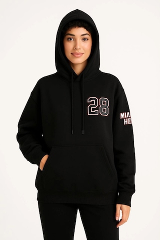 Primemagazam Kadın 3 İplik Pamuklu Kapüşonlu Kanguru Cepli Baskılı Hoodie Sweatshirt - Siyah Çeşitli
