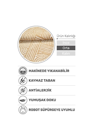 Revna Sarı Bej Kum Beji Yıkanabilir Halı Kaymaz Taban Pamuk Dokuma Salon Mutfak Koridor Halısı Sarı