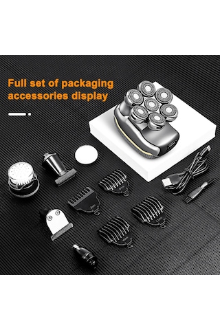 Qingmipy Erkekler İçin 7 Fırçalı Elektrikli Tıraş Makinesi - Tam Gövde Su Geçirmez, Pil Göstergeli, Vücut Bakımı Seti Tıraş, Saç Kesimi, Burun Tüylü, Yüz Temizleme, Masaj - 700mah Li-poly Pil, Silah Rengi Çok Renkli