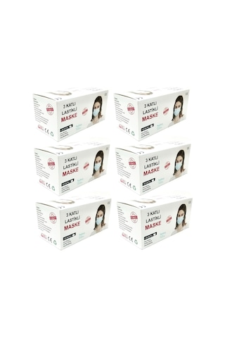 300 Adet 6 Paket Medikal Maske Beyaz- 5 Adet Maske Aparatı