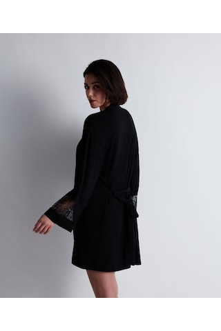 Aubade Lazy Days Kimono Seiden - Modal Kumaş Ve Dantel Detaylı Siyah