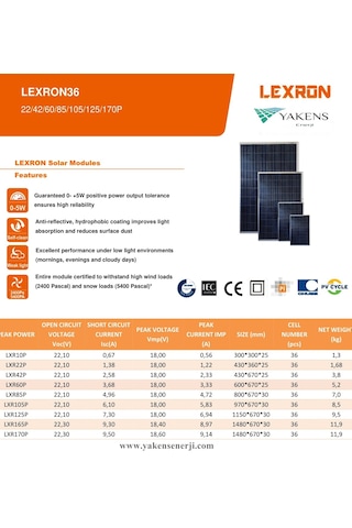 Lexron 42 Watt 12V Polikristal Güneş Paneli Lexron