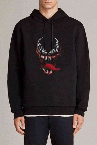 Venom Sinirli Baskılı Siyah Erkek Örme Kapşonlu Sweatshirt