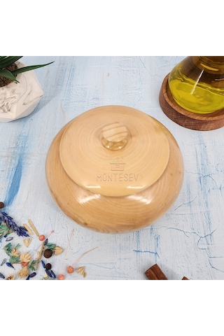 Ahşap Kapaklı Şekerlik Tuzluk Baharatlık Çerezlik Kase Naturel