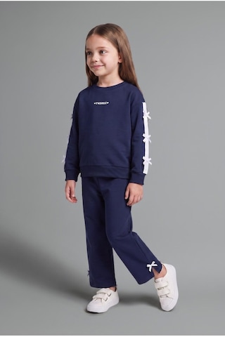 Defacto %100 Pamuk Fiyonk Detaylı Baskılı Basic Sweatshirt Üst Geniş Kesim Alt 2li Takım Kız Bebek I3660a526aunv247 Lacivert-nv247