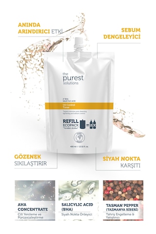 Sivilce & Siyah Nokta Karşıtı Salisilik Asit Tonik Yağlı-karma Ciltler Ekolojik Yedek Paket 400ml