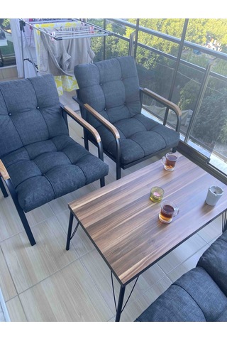 Modern Jüpiter Balkon, Bahçe, Cafe - Salon - Metal Kanepe Koltuk Takımı - 2+1+1 + Sehpa Antrasit Modernsh57 Antrasit