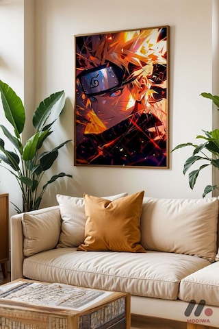 Naruto Ateş Çakra Anime Poster, Ahşap Çerçeveli Duvar Tablosu - Anime Severlere Özel Hediye