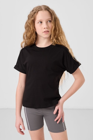 Siyah Pamuklu O Yaka Oversize Fit Basic Kız Çocuk T-shirt - 75182 Siyah