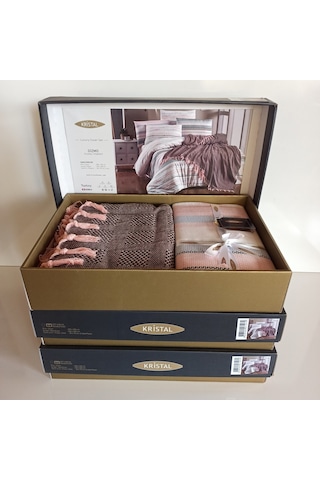 Kristal Çift Kişilik Dekoratif Yatak Örtüsü Seti Gizmo Kahverengi