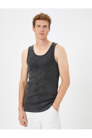 Koton Yıkamalı Atlet Bisiklet Yaka Slim Fit Kolsuz Antrasit 4wam30001hk 4WAM30001HK931