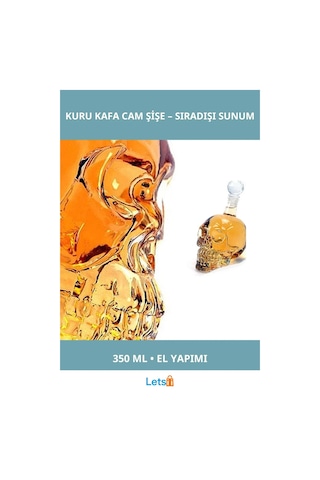 El Yapımı Kuru Kafa Cam Şişe 350 Ml Estetik Tasarım 1 Adet
