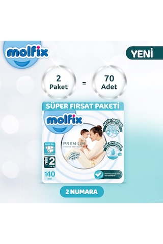 Molfix Premium Süper Fırsat Paketi 2 Beden 140 Adet 2 Numara 2'li