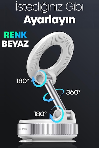 2li Magnetpro 360 Ayarlanabilir Araç İçi Masa Üstü Vakumlu Mıknatıslı Magsafe Telefon Tutucu Beyaz Beyaz